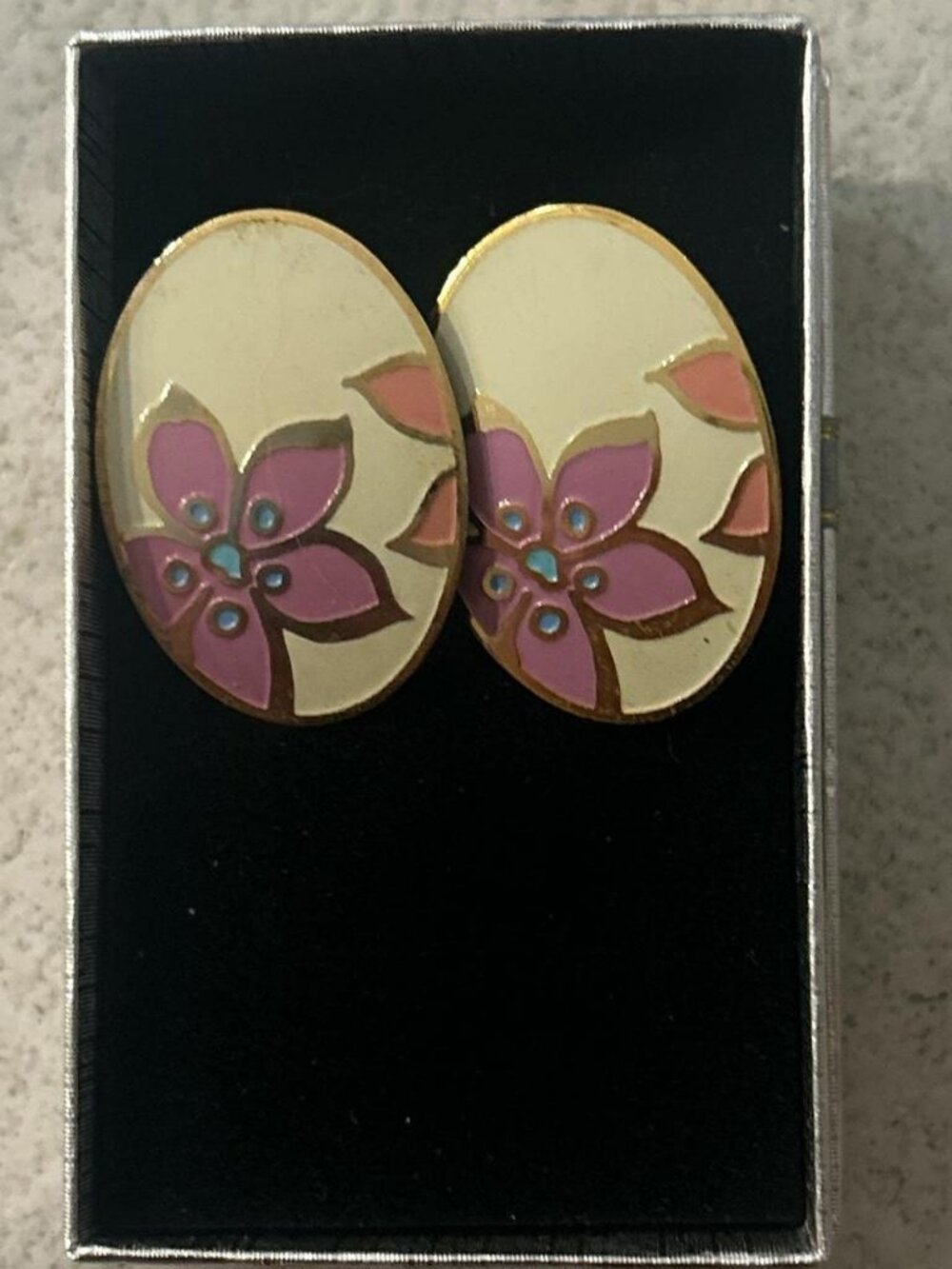 Cream and Pink Butterfly Stud Earrings Costume Jewelry